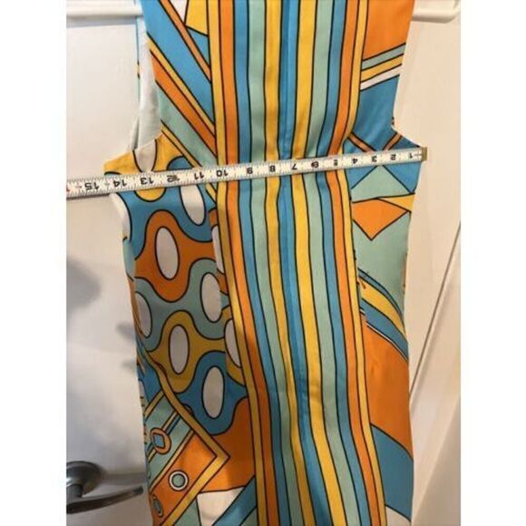 Julie Brown Blue Orange 100% Silk Dress Size 0 - Picture 9 of 11